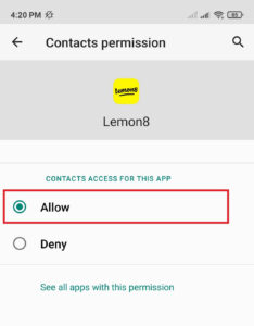 allow Lemon8 to access your contacts