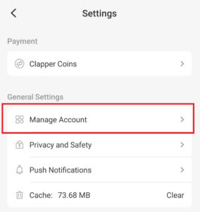 manage account on clapper